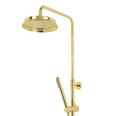 ERMITAGE MINI Душевой настенный гарнитур с верхним душем d 200 мм.(излив, шланг, ручной душ), золото