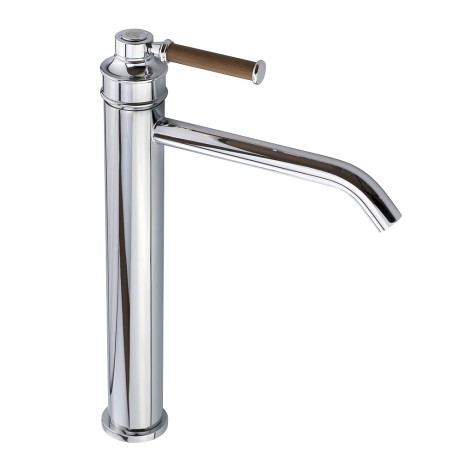 ERMITAGE MINI См-ль д/раковины моноком. высокий, ручка сверху ОРЕХ, дон.клапан "click-clac", хром