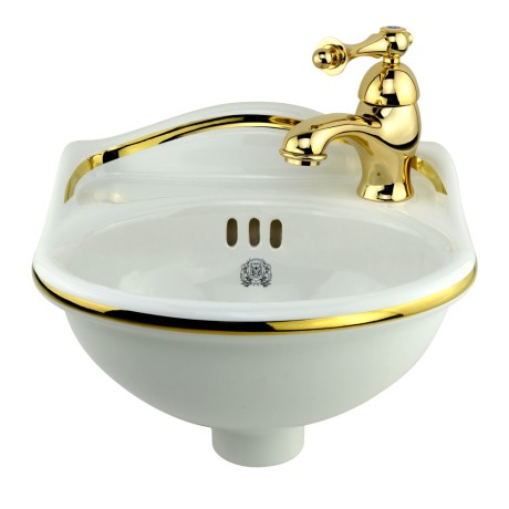 MILADY Раковина подвесная 32 см. DX(отв.справа), декор: D2 широкий золото/белая керамика