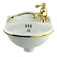 MILADY Раковина подвесная 32 см. DX(отв.справа), декор: D2 широкий золото/белая керамика