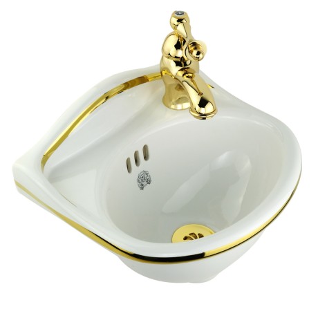 MILADY Раковина подвесная 32 см. DX(отв.справа), декор: D2 широкий золото/белая керамика