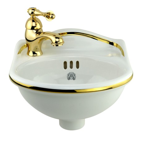 MILADY Раковина подвесная 32 см. SX(отв.слева), декор: D2 широкий золото/белая керамика