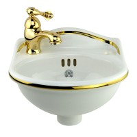 MILADY Раковина подвесная 32 см. SX(отв.слева), декор: D2 широкий золото/белая керамика