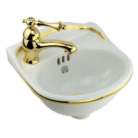 MILADY Раковина подвесная 32 см. SX(отв.слева), декор: D2 широкий золото/белая керамика