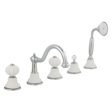 OLIVIA См-ль на борт ванны, на 5 отв., излив "змейка", бел./хром