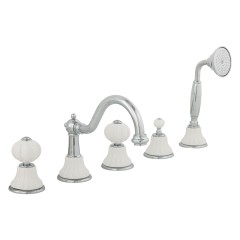 OLIVIA См-ль на борт ванны, на 5 отв., излив &quot;змейка&quot;, бел./хром