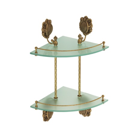 CLEOPATRA Полка c галереей угловая двойная, стекло матовое/бронза