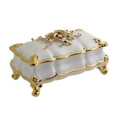 EMOZIONI Шкатулка 28,5х17,5хH16 см, керамика, цвет белый, декор золото, swarovski